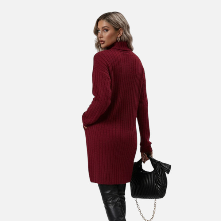 Womens Textured Turtleneck Long Sleeve Midi Winter Dress Knit 2