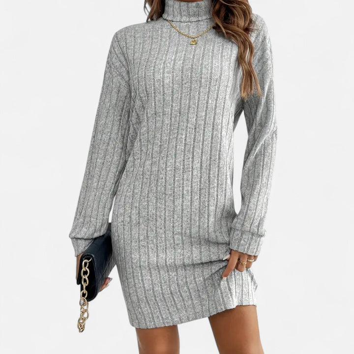 Womens Textured Turtleneck Long Sleeve Midi Winter Dress Knit 3