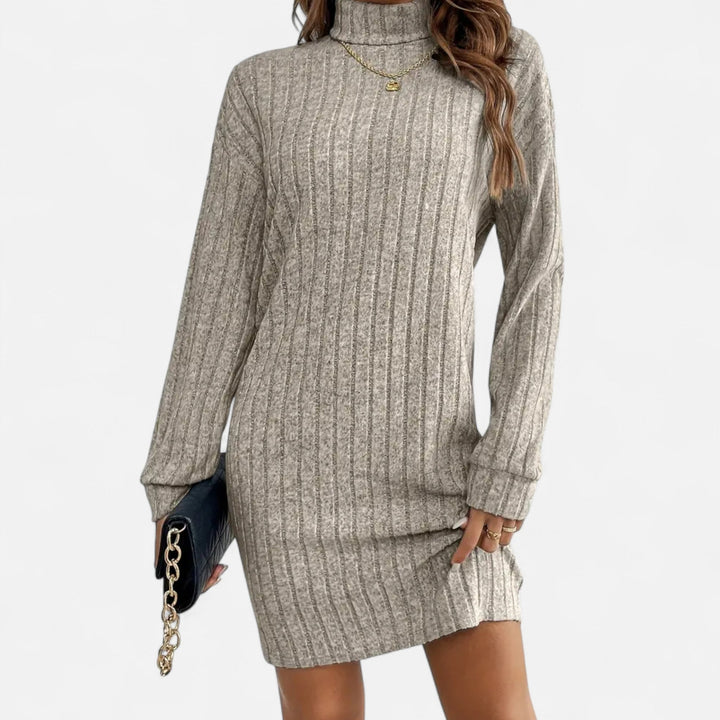 Womens Textured Turtleneck Long Sleeve Midi Winter Dress Knit 5