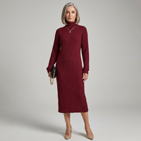 Womens Textured Turtleneck Long Sleeve Midi Winter Dress Knit