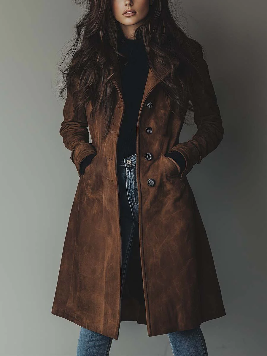Womens Vintage Trench Coat Cotton Double-Breasted 0