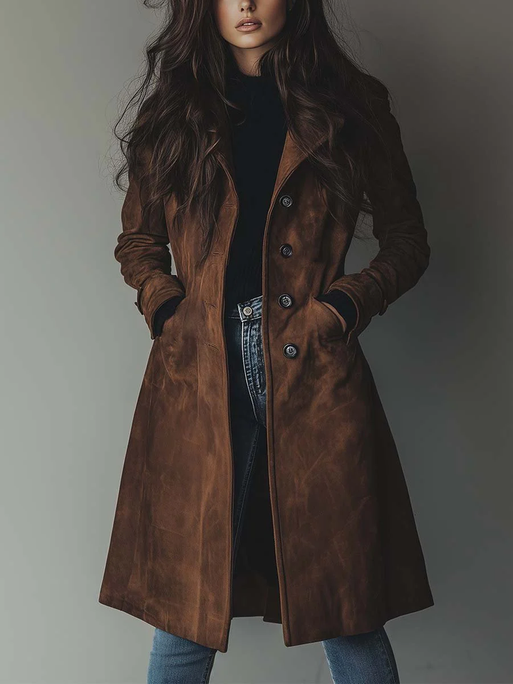 Womens Vintage Trench Coat Cotton Double-Breasted 0