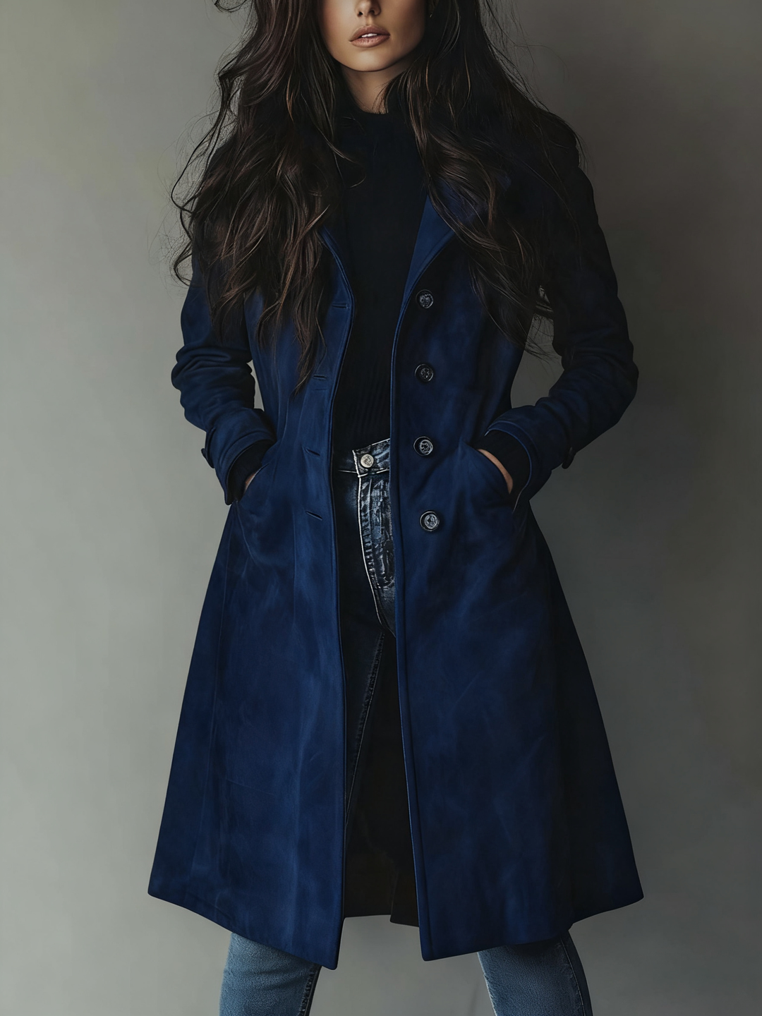 Womens Vintage Trench Coat Cotton Double-Breasted 1