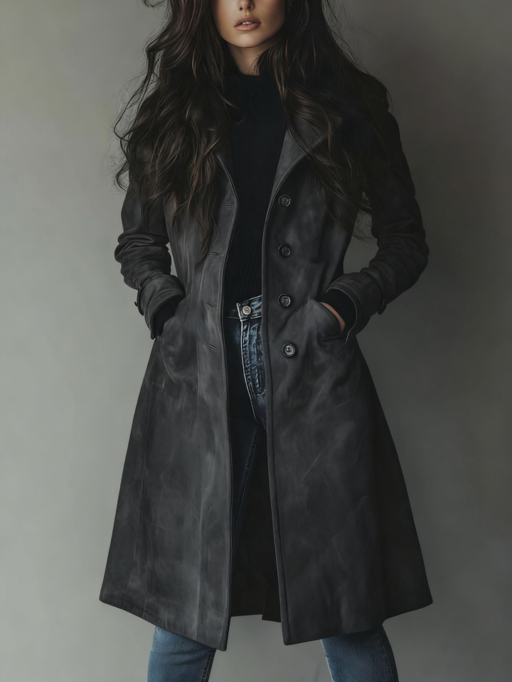 Womens Vintage Trench Coat Cotton Double-Breasted 3