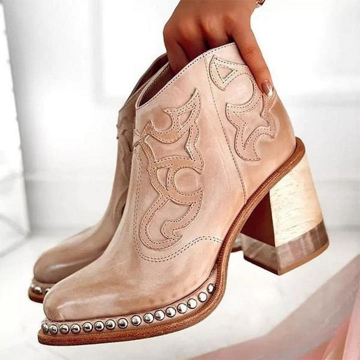 Womens Western Ankle Boots Block Heel Faux Leather 5