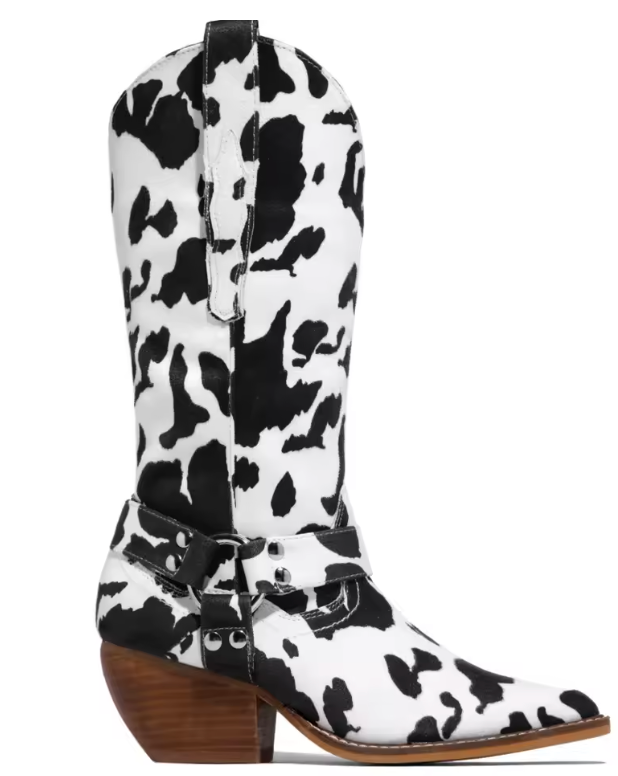 Womens Western Cow-Print Pointed Toe Boots Leather 3