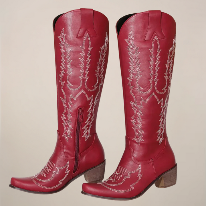 Womens Western Embroidered Knee High Boots Block Heel 2