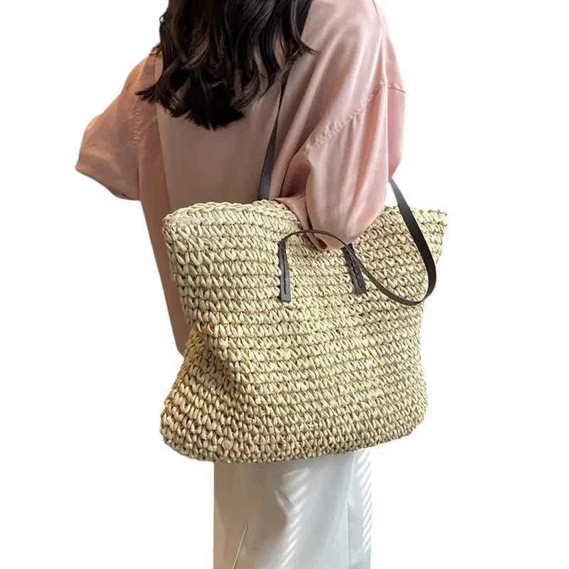 Womens Woven Lightweight Tote Bag With Durable Straps 4