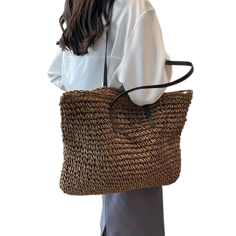 Womens Woven Lightweight Tote Bag With Durable Straps 5
