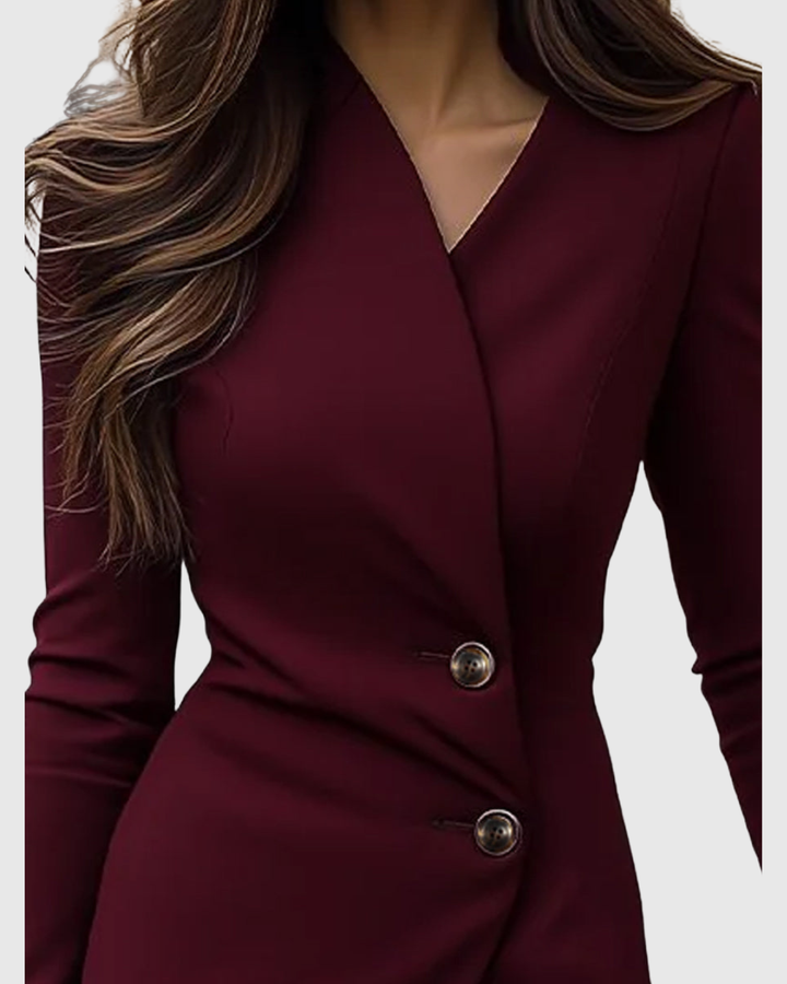 Womens Wrap Midi Dress With Button Detail Burgundy Stretch 1