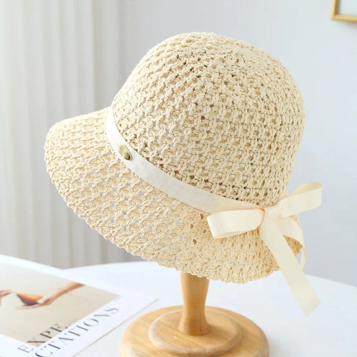 Wilhelmina | Women's Wide Brim Crochet Hat with Grosgrain Bow Tie Detail