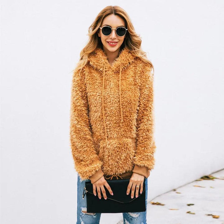 Elin | Women's Teddy Fleece Hoodie – Cozy Kangaroo Pocket Design