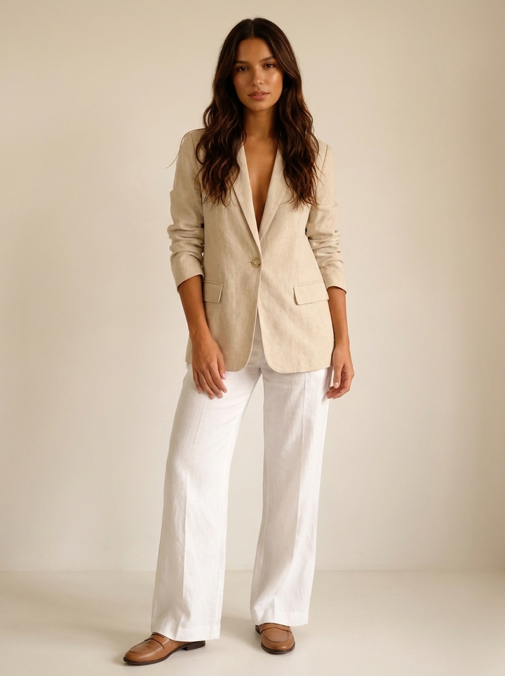 Mathilde | Single Button V-Neck Linen Tunic Blouse