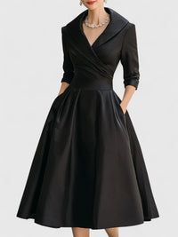 Audrey | Satin Wrap Collar Full Skirt Wedding Guest Dress