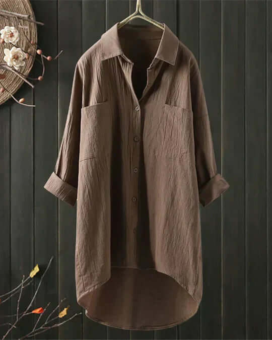 Isabeau | Dual Pocket High-Low Hem Linen Blouse