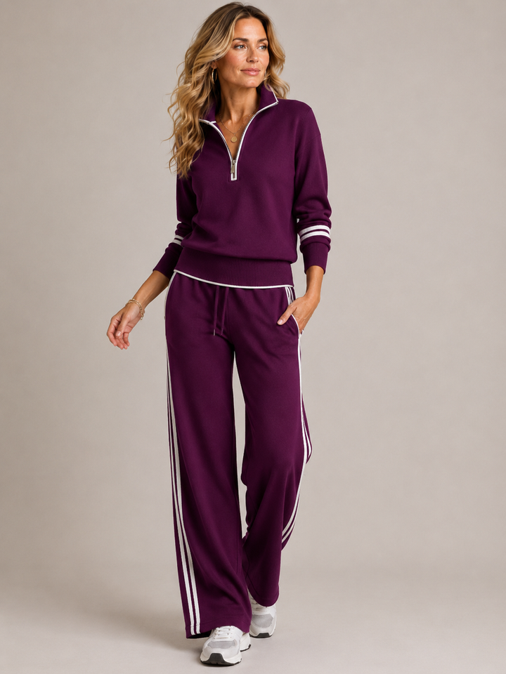 Solenne | Women's Tracksuit – Half-Zip Sweater & Wide-Leg Trousers Two-Piece Set