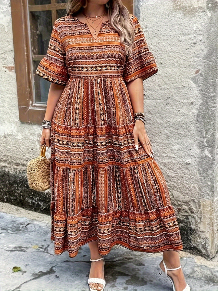 Marrakech | Tribal Stripe Print Smocked Waist Tiered Boho Dress