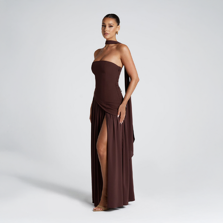Odessa | Women's Strapless Maxi Dress with High Slit Detail