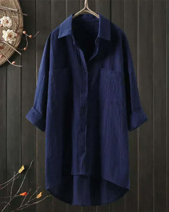 Isabeau | Dual Pocket High-Low Hem Linen Blouse