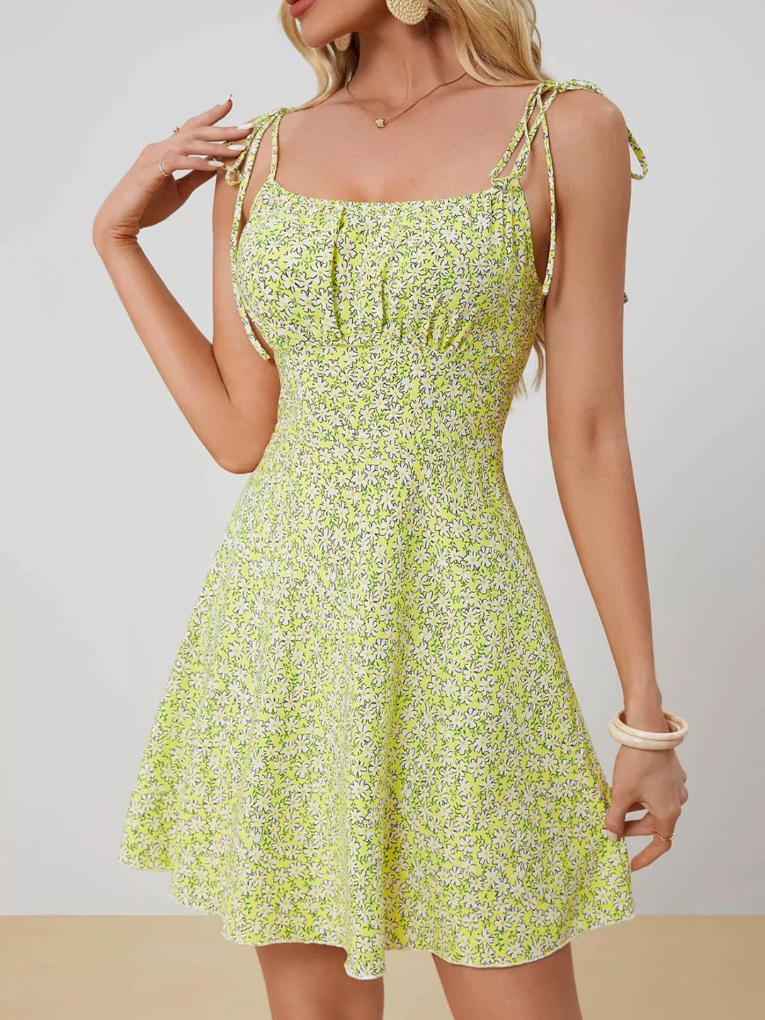 Odette | Women's Tie Strap Square Neck Floral Mini Dress