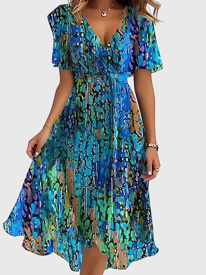 Peony | Floral Wrap Midi Summer Dress with Flutter Sleeves