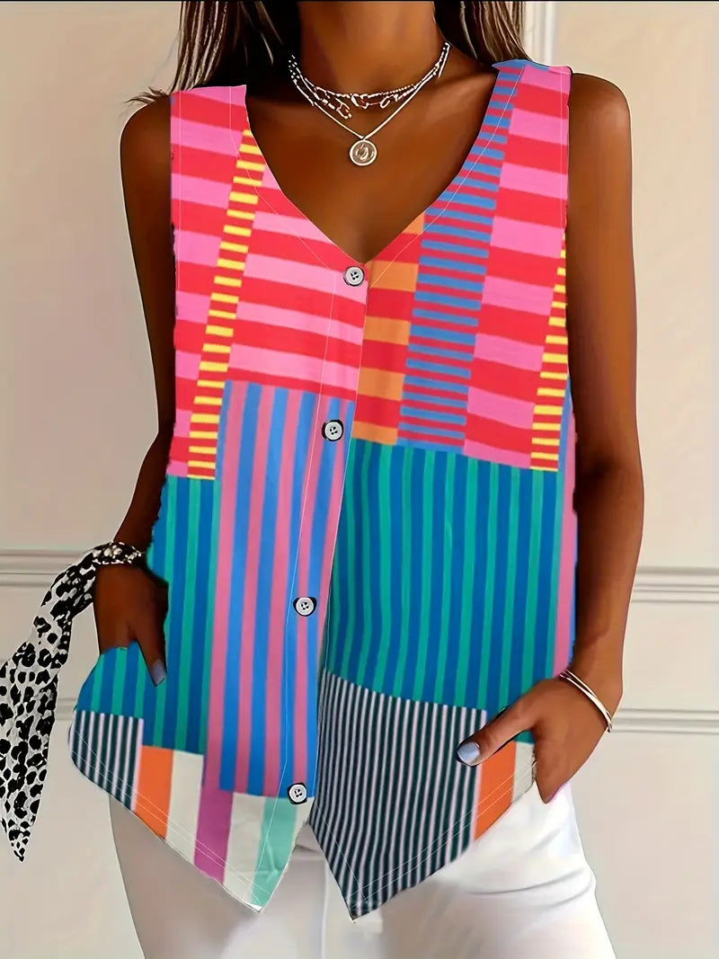 Zaria | Women's Sleeveless Blouse with Abstract Zebra Print Design