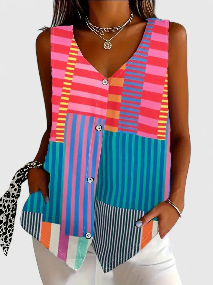 Zaria | Women's Sleeveless Blouse with Abstract Zebra Print Design