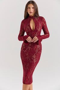 Theodora | Women's Long Sleeve Lace Wedding Guest Dress Keyhole