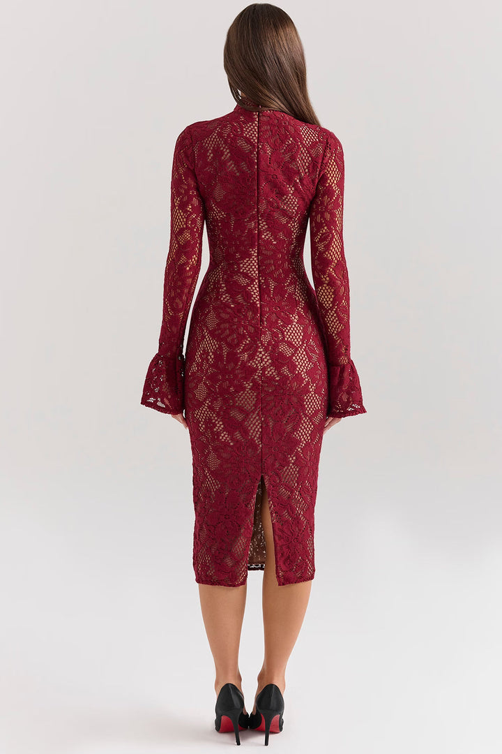 Theodora | Women's Long Sleeve Lace Wedding Guest Dress Keyhole