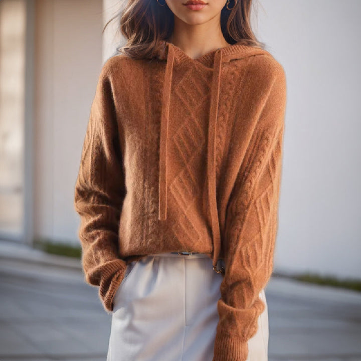 Josephine | Women's Cable Knit Hoodie – Drawstring Pullover Design