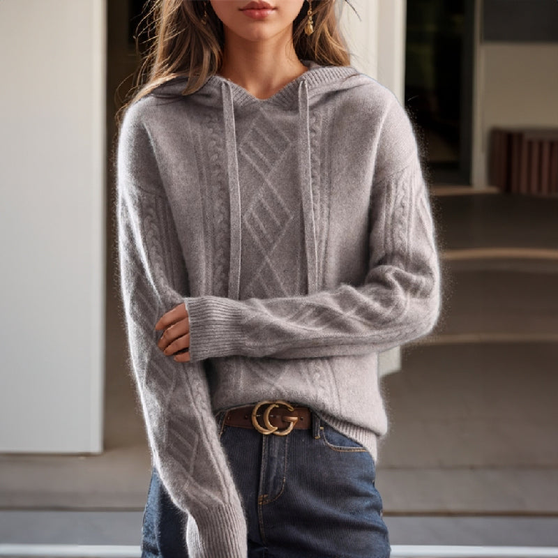 Josephine | Women's Cable Knit Hoodie – Drawstring Pullover Design