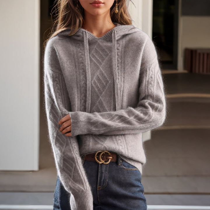 Josephine | Women's Cable Knit Hoodie – Drawstring Pullover Design