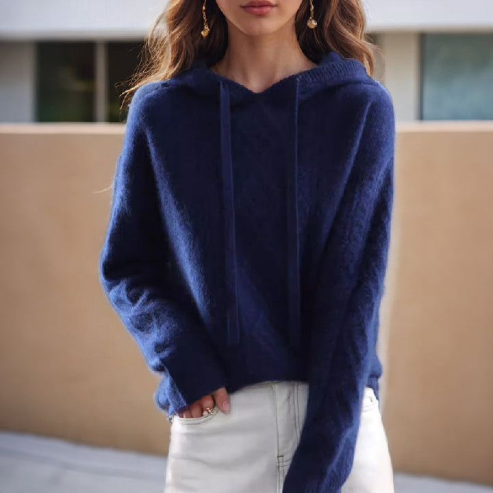 Josephine | Women's Cable Knit Hoodie – Drawstring Pullover Design