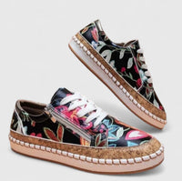Marguerite | Women's Lace-Up Orthopedic Flats with Floral Embroidered Detail