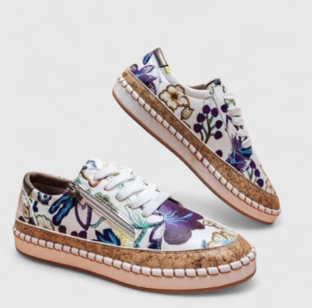 Marguerite | Women's Lace-Up Orthopedic Flats with Floral Embroidered Detail