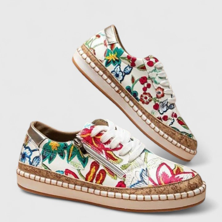 Marguerite | Women's Lace-Up Orthopedic Flats with Floral Embroidered Detail