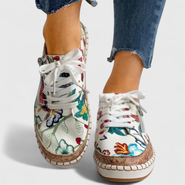 Marguerite | Women's Lace-Up Orthopedic Flats with Floral Embroidered Detail