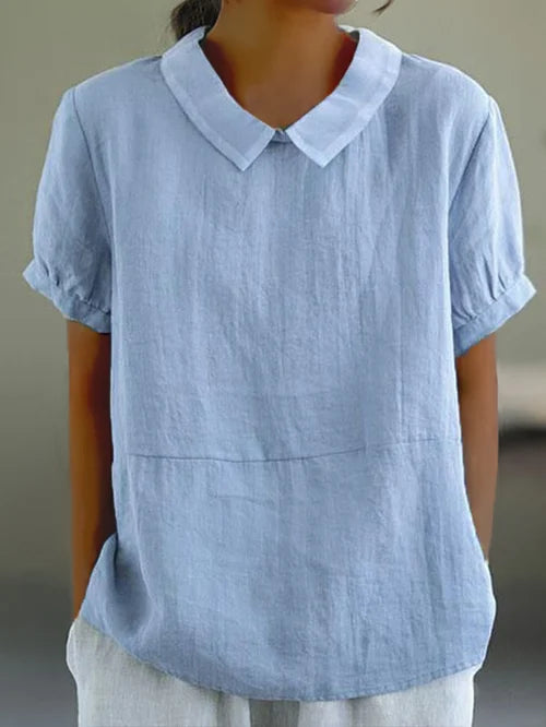Fleur | Peter Pan Collar Short Sleeve Linen Blouse