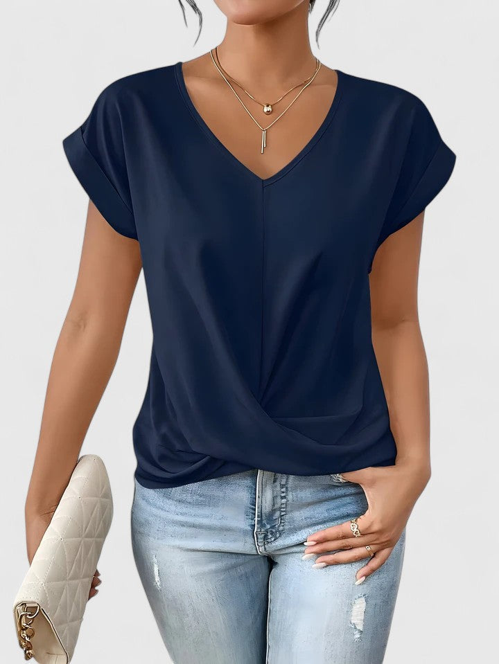 Odette | Women's V-Neck Twist Front Top with Cap Sleeve Detail
