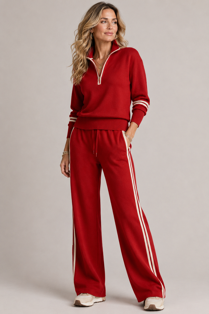 Solenne | Women's Tracksuit – Half-Zip Sweater & Wide-Leg Trousers Two-Piece Set