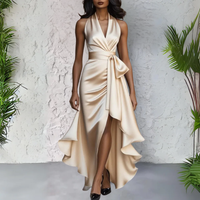 Seraphine | Women's Halter Neck Satin Maxi Dress with Ruffle Hem Detail
