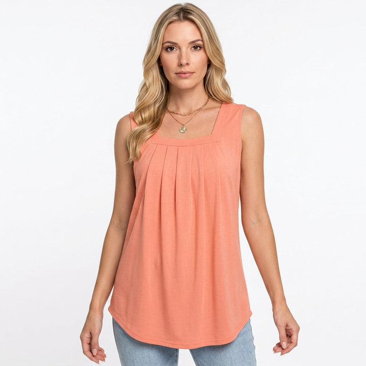 Beatrix | Women's Sleeveless Square Neck Top with Pleated Front