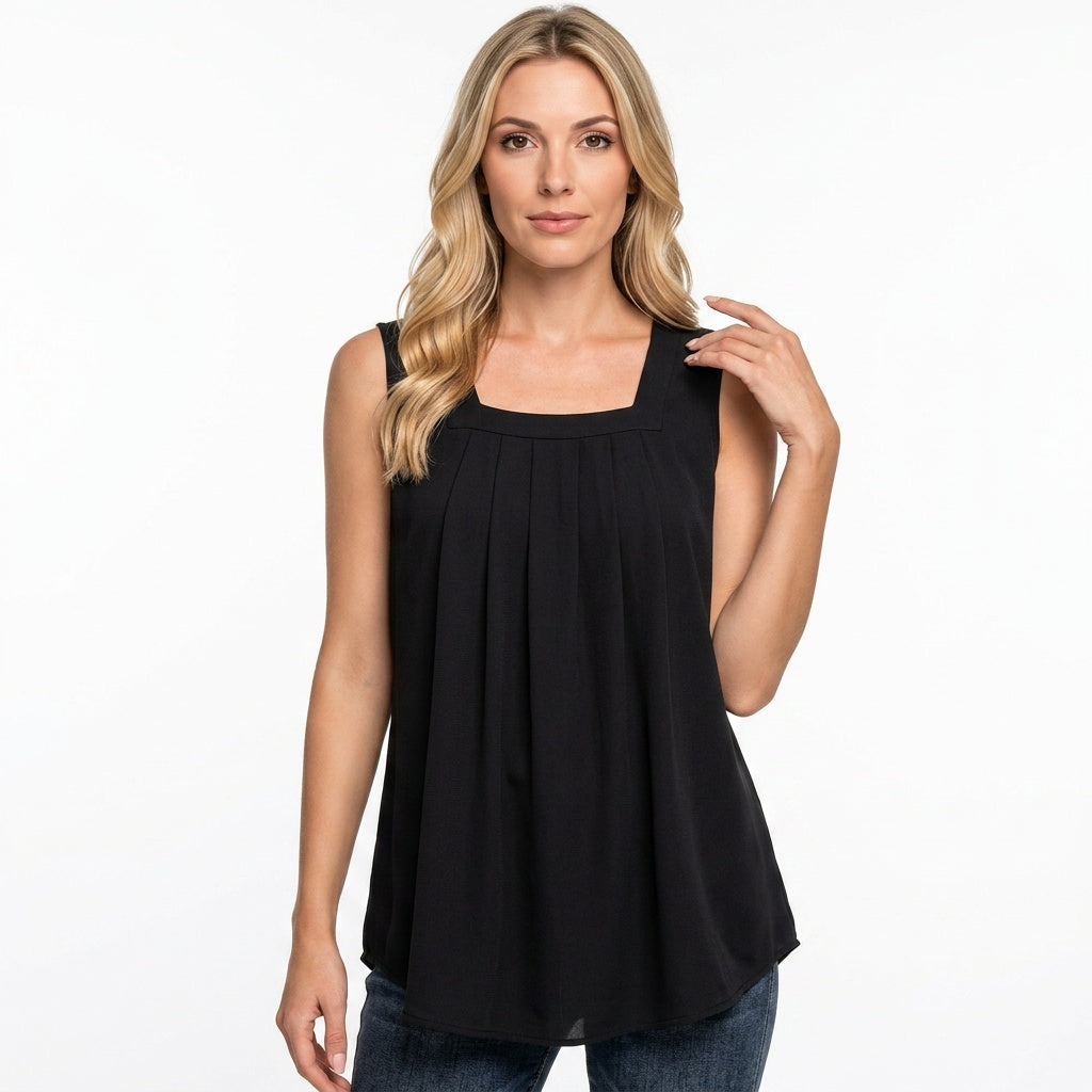 Beatrix | Women's Sleeveless Square Neck Top with Pleated Front
