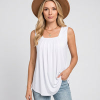 Delphine | Women's Square Neck Top with Pleated Front Detail