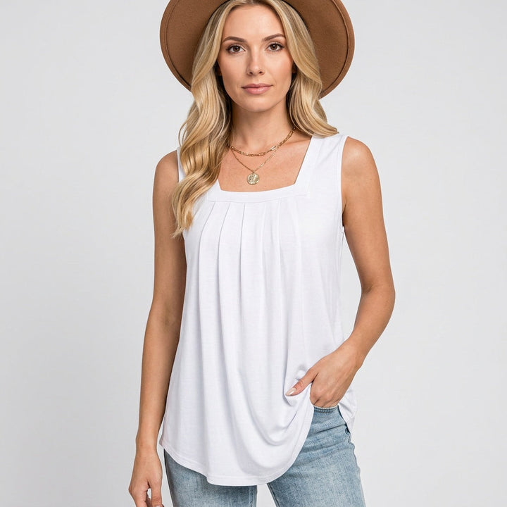 Beatrix | Women's Sleeveless Square Neck Top with Pleated Front
