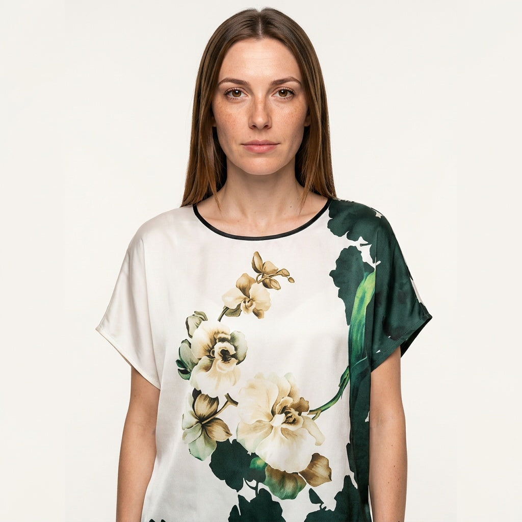 Rosalind | Women's Contrast Floral Print Top with Round Neck