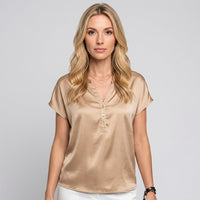 Rosalind | Women's Satin Top with Button Placket Detail