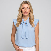 Josephine | Women's Polka Dot Tie Neck Top with Ruffle Sleeve Detail