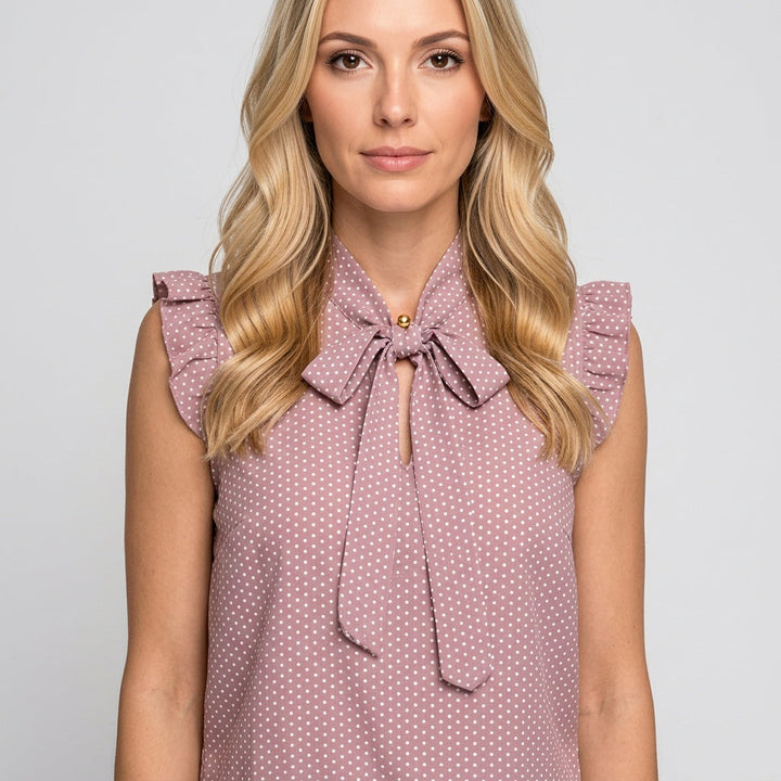 Winifred | Women's Polka Dot Tie Neck Top with Ruffle Sleeve Detail
