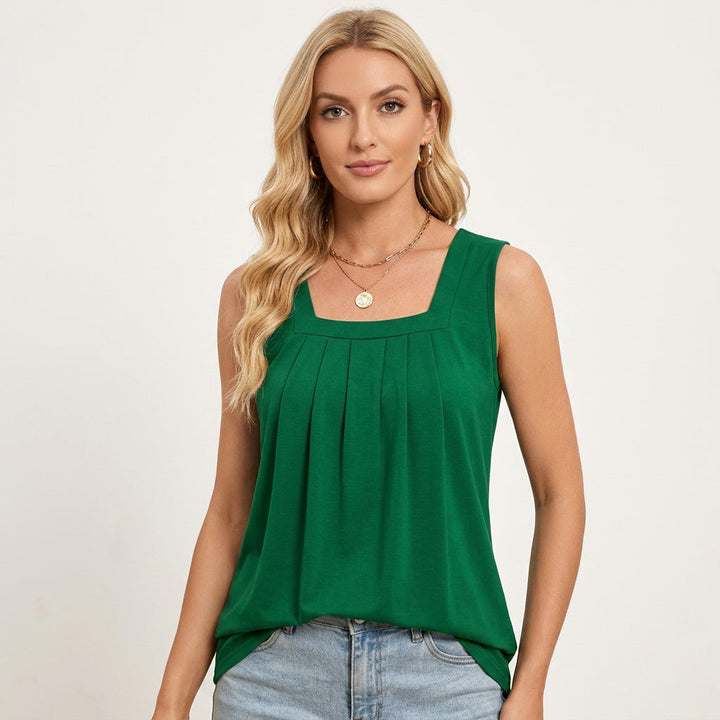 Beatrix | Women's Sleeveless Square Neck Top with Pleated Front